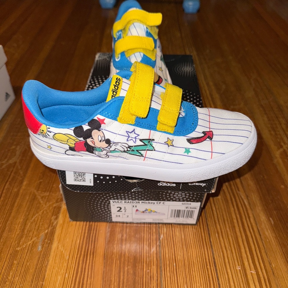 Adidas Kids Mickey Mouse Sneakers - White, Blue, Yellow, Red- New